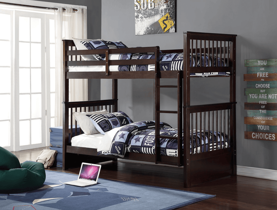 IFDC Bunk Bed Espresso Mission Twin over Twin Wooden Bunk Bed - Available in 4 Colours