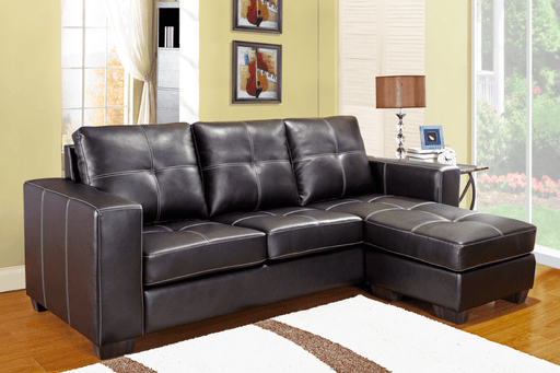 IFDC Sectional Black Coquitlam Tufted Bonded Leather Sectional Sofa with Reversible Chaise - Available in 2 Colours