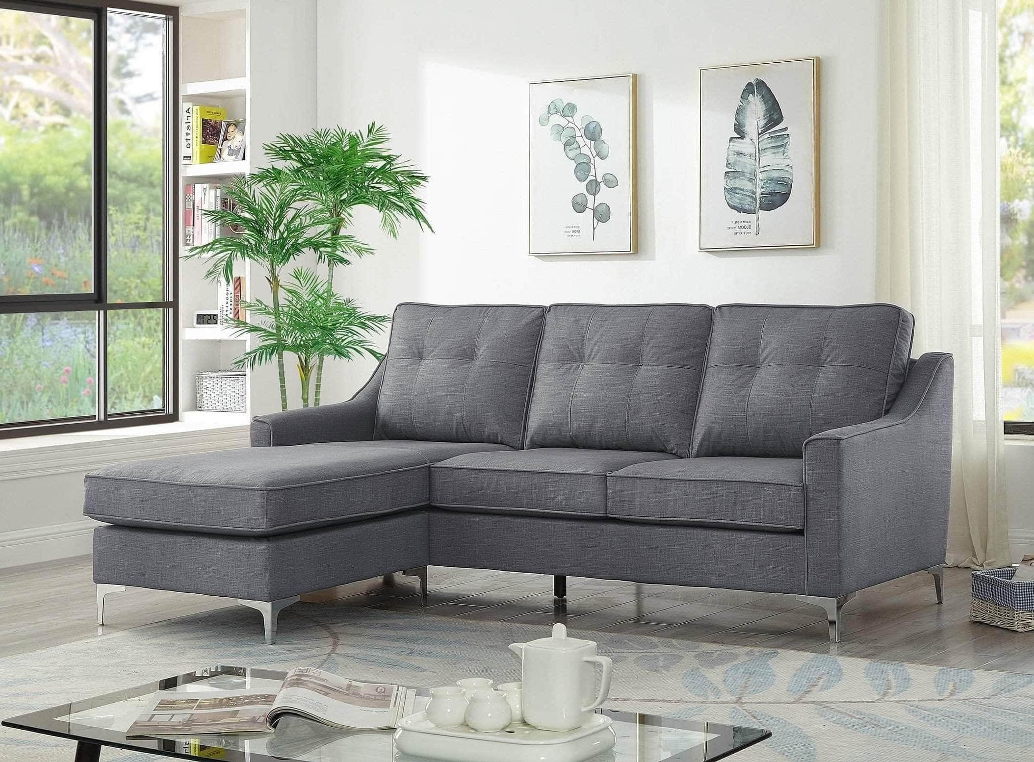 True Contemporary Colwood Grey Tufted Fabric Reversible Sectional Sofa ...