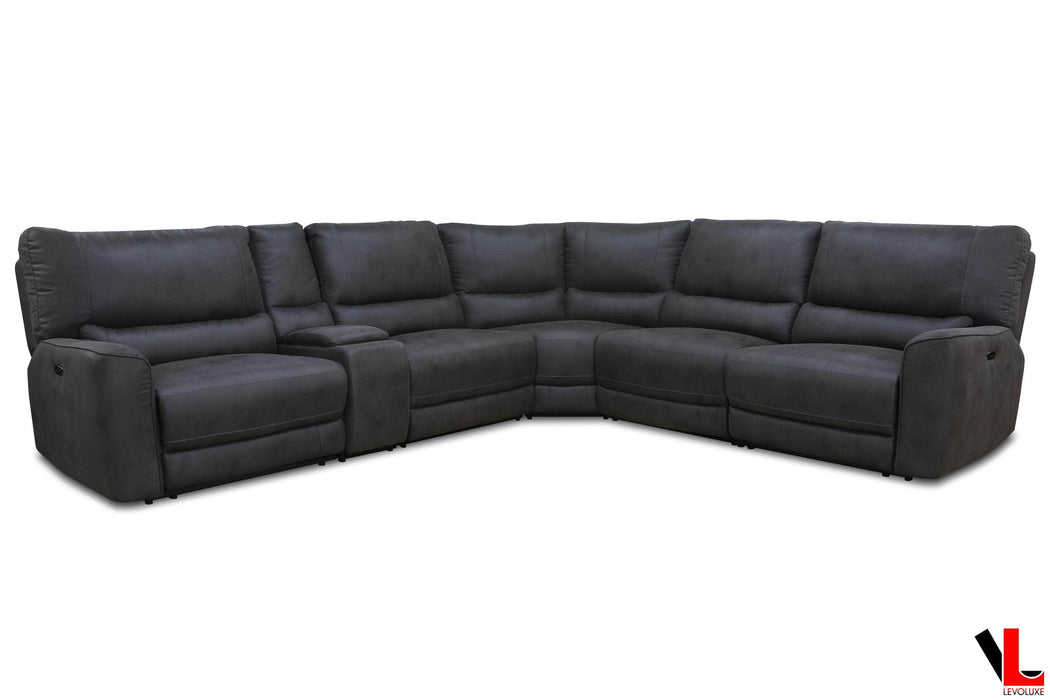 Levoluxe Atlas Corner Sectional Sofa with Console and Power Recliners in  Kori Piompo Fabric