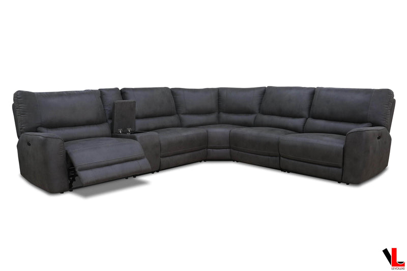 Levoluxe Sectional Atlas Corner Sectional Sofa with Console and Power Recliners in Kori Piompo Fabric