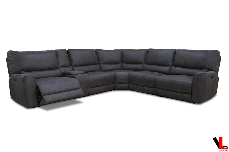 Levoluxe Sectional Atlas Corner Sectional Sofa with Console and Power Recliners in Kori Piompo Fabric
