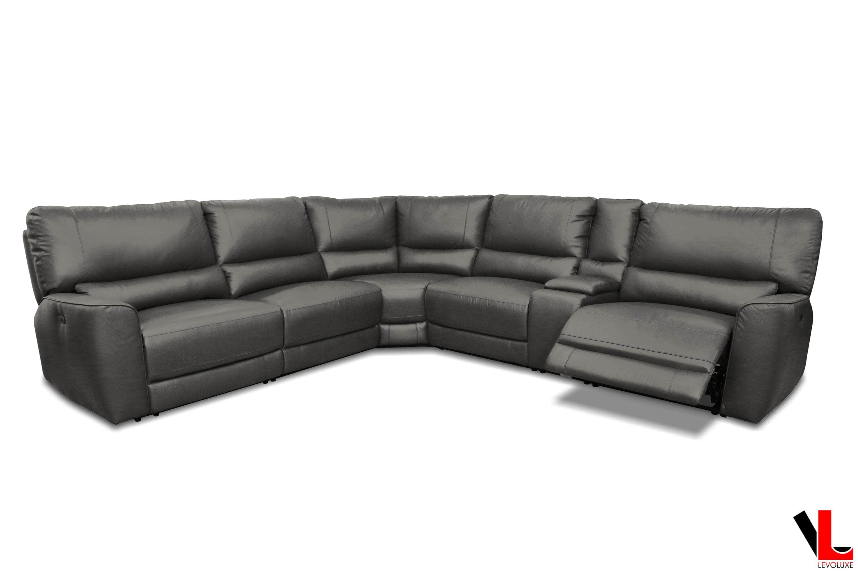 Levoluxe Sectional Atlas Corner Sectional Sofa with Console and Power Recliners in Ryder Grey Leather Match