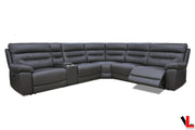 Levoluxe Sectional Aura Corner Sectional Sofa with Console and Power Recliners in Charcoal Faux Leather