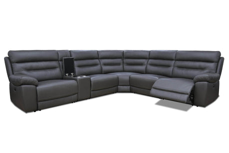 Levoluxe Sectional Aura Corner Sectional Sofa with Console and Power Recliners in Charcoal Faux Leather
