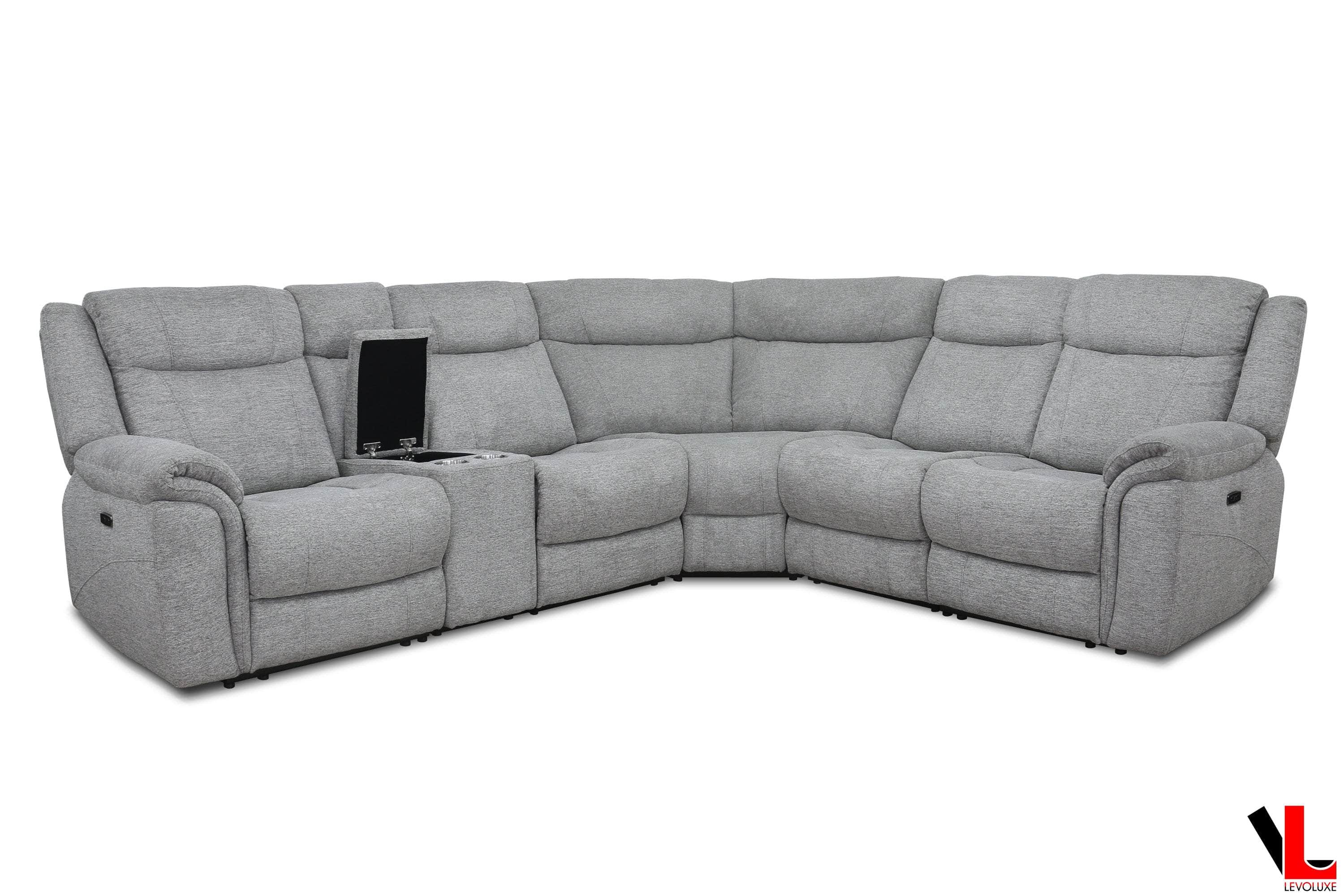 Levoluxe Sectional Braun Corner Sectional Sofa with Console, Power Recliners, and Power Headrests in Tweed Ash Fabric