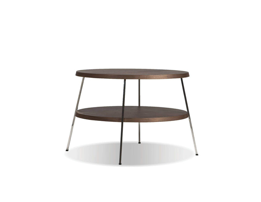 Mobital End Table Large 24" Double Decker End Table American Walnut Veneer Tops with Polished Stainless Steel Frame