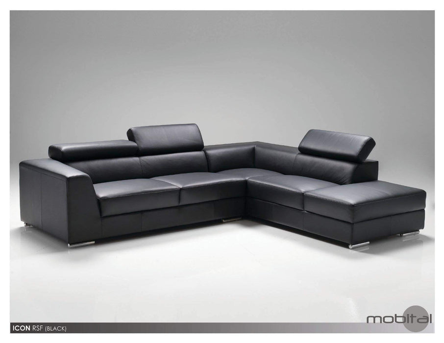 Mobital Leather Sectional Black Icon Right Facing Chaise Sectional White Premium Leather with Side Split - Available in 3 Colours