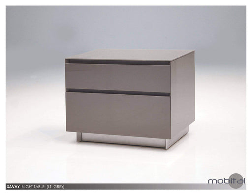 Mobital Nightstand Grey Savvy 2 Drawer Night Table High Gloss Light Grey with Brushed Stainless Steel - Available in 2 Colours