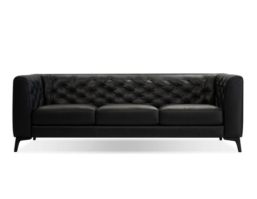 Mobital Sofa Black Dalton High Back Sofa in Tufted Vintage Black Top Grain Leather with Black Wood Stained Legs