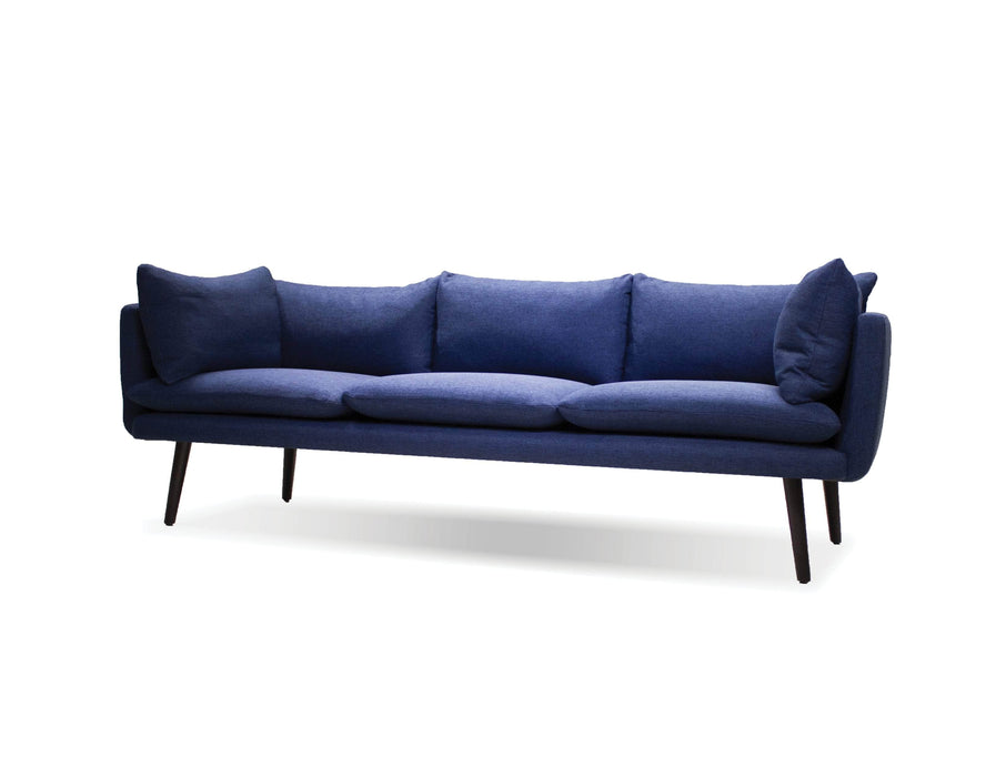 Mobital Sofa Blue Deklan 3 Seater Sofa in Blue Fabric with Black Wooden Legs