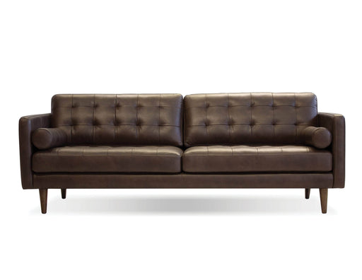 Mobital Sofa Chocolate Baldwin 89" Tufted Sofa in Vintage Top Grain Chocolate Leather with Wood Legs Stained In Tea