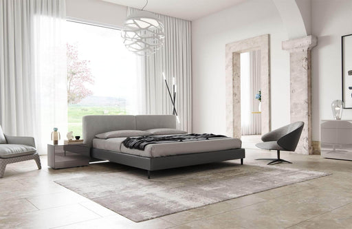 Modloft Bed Bethune Platform Bed in Gibraltar Fabric and Gunmetal Eco Leather - Available in 3 Sizes