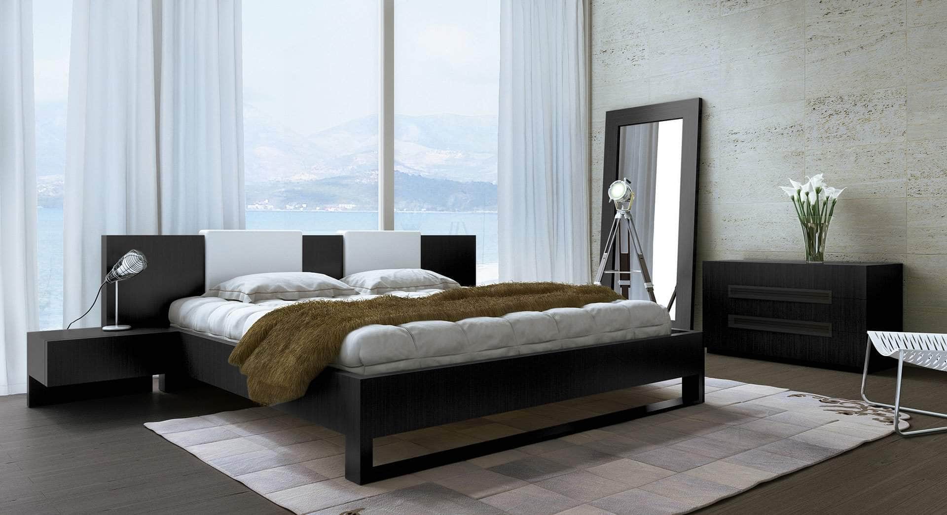 Modloft Bed Monroe Eco Pelle Leather Low Profile Platform Bed - Available in 3 Colours and 2 Sizes