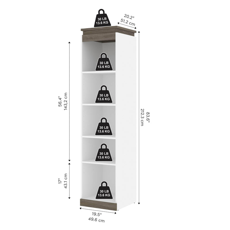 Modubox Bookcase Orion 20"W Narrow Shelving Unit - Available in 2 Colours