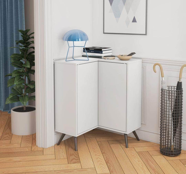 Modubox Cabinet White Krom Corner Storage Cabinet with Metal Legs - Available in 2 Colours