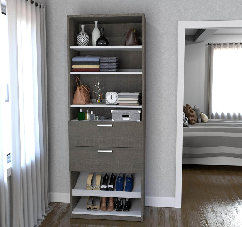 Modubox Closet Organizer Bark Grey & White Cielo 29.5” Closet Organizer with Drawers - Bark Grey & White