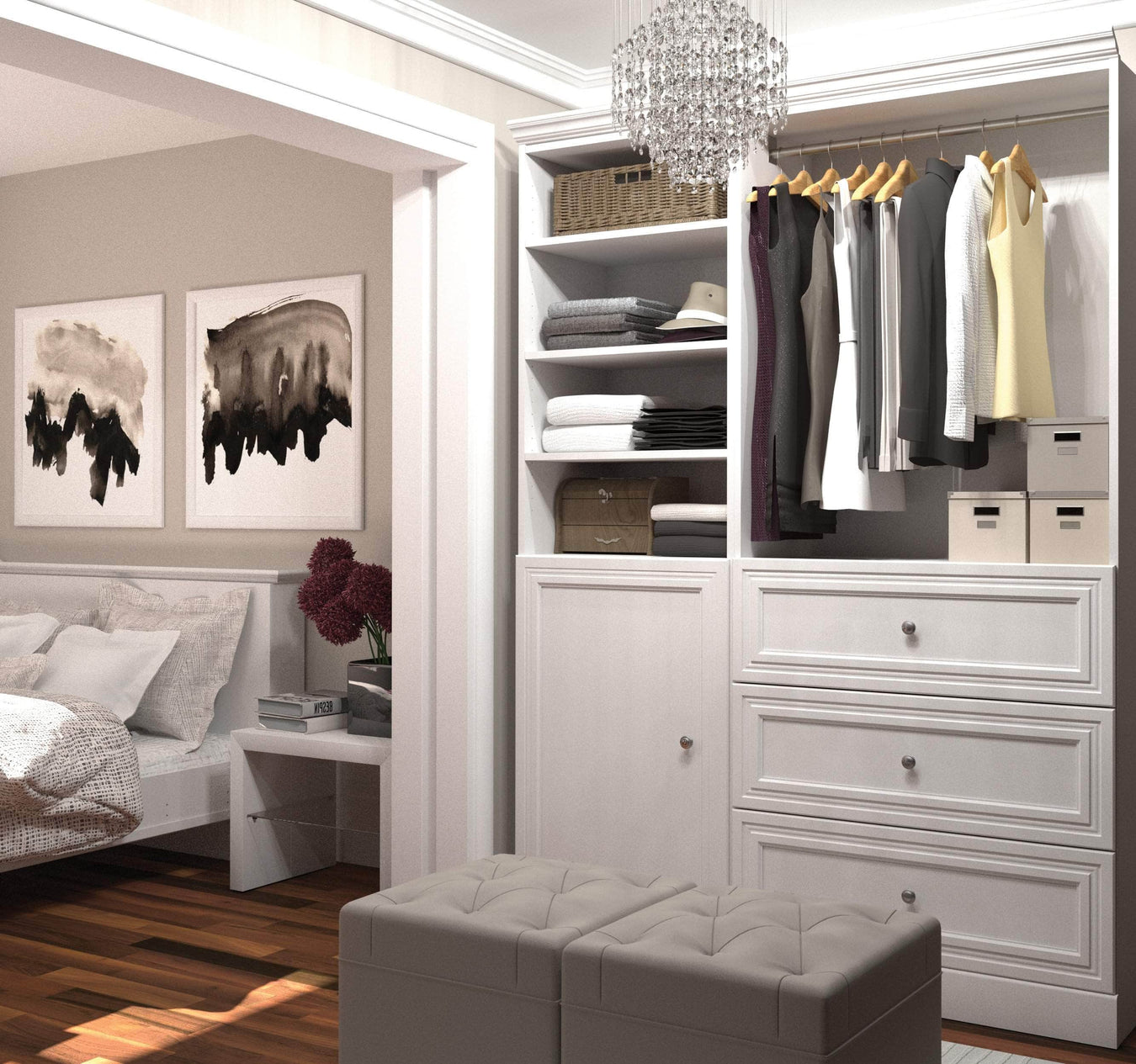 Modubox Versatile 61” Closet Organizer with Drawers and Door White, image 1