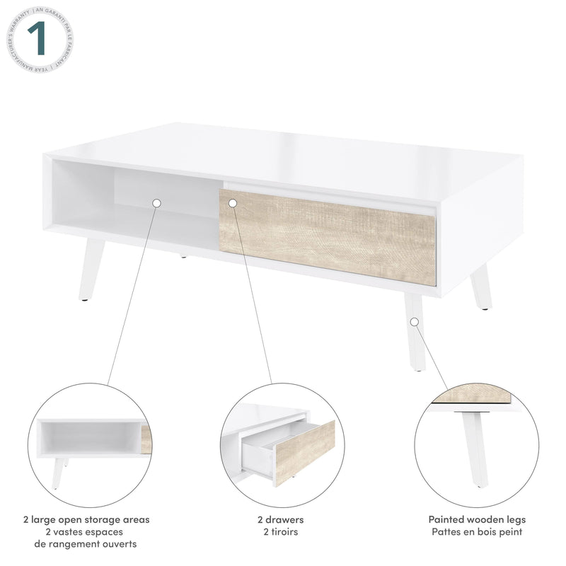 Modubox Coffee Table Adara 48W Coffee Table in UV White and Mountain Ash Grey
