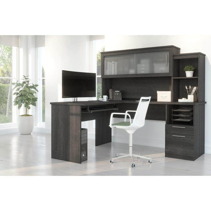 Modubox Computer Desk Bark Grey Dayton L-Shaped Desk with Pedestal and Hutch - Available in Bark Grey