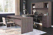 Modubox Computer Desk Bark Grey Logan U-Shaped Desk with Pedestal and Hutch - Available in 3 Colours