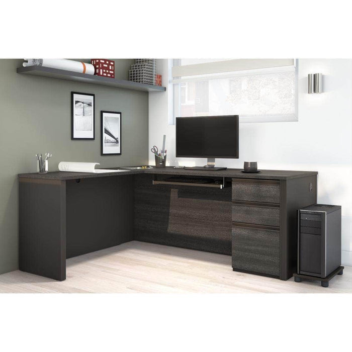 Modubox Computer Desk Bark Grey & Slate Prestige+ L-Shaped Desk with Pedestal - Available in 4 Colours