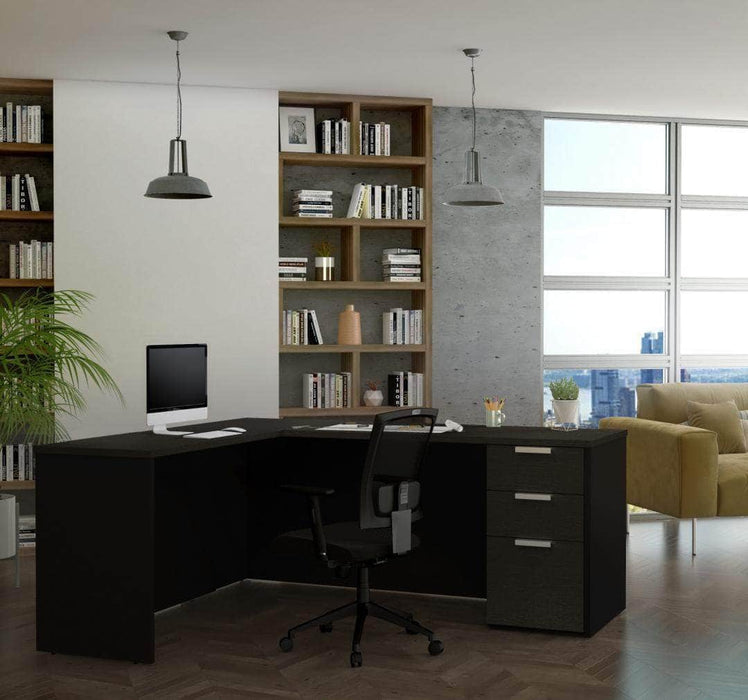 Modubox Computer Desk Deep Grey & Black Pro-Concept Plus Closed Side L-Shaped Desk with Pedestal