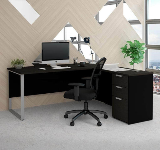 Modubox Computer Desk Deep Grey & Black Pro-Concept Plus Open Side L-Shaped Desk with Pedestal