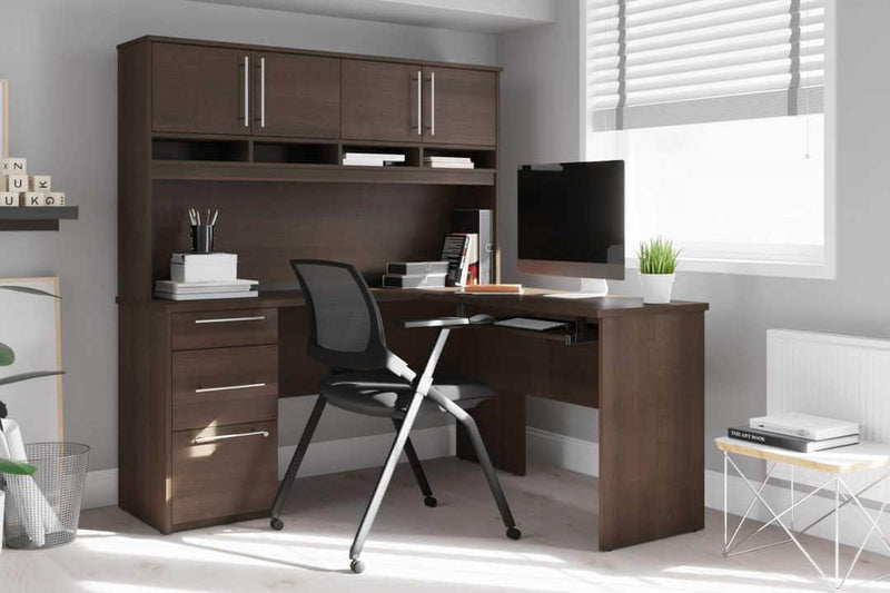 Modubox Computer Desk Innova L-Shaped Desk with Pedestal and Hutch - Available in 3 Colours