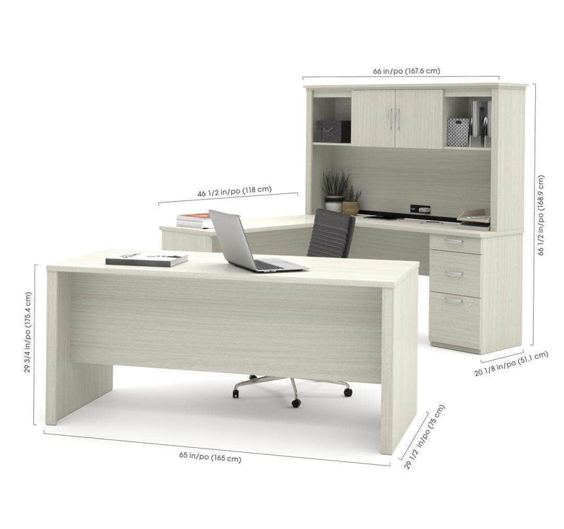 Modubox Computer Desk Logan U-Shaped Desk with Hutch, Lateral File Cabinet, and Bookcase