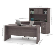 Modubox Computer Desk Logan U-Shaped Desk with Pedestal and Hutch - Available in 3 Colours