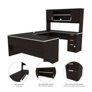 Modubox Computer Desk Ridgeley U-Shaped Desk with Pedestal and Hutch