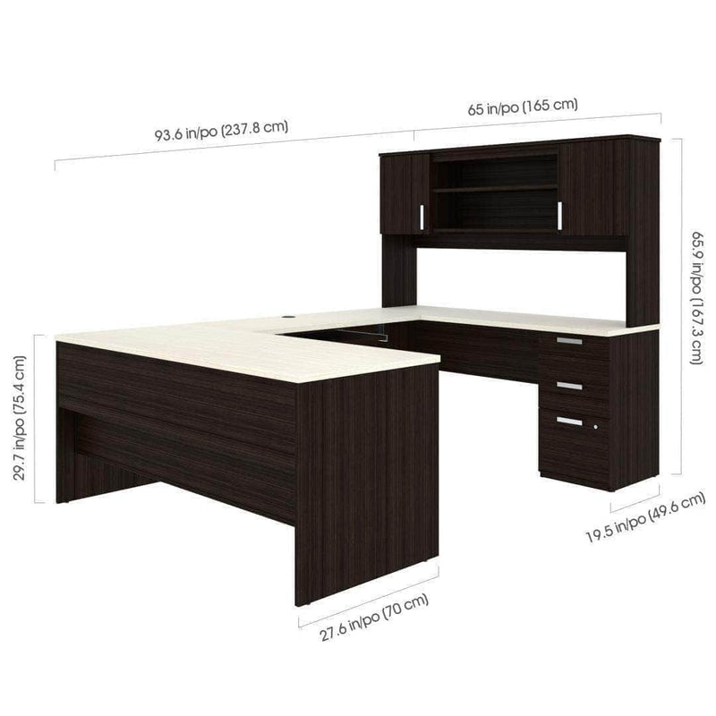 Modubox Computer Desk Ridgeley U-Shaped Desk with Pedestal and Hutch