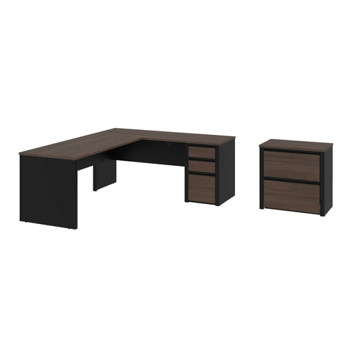 Modubox Desk Antigua & Black Connexion 2-Piece Set Including an L-Shaped Desk and a Lateral File Cabinet - Available in 3 Colours