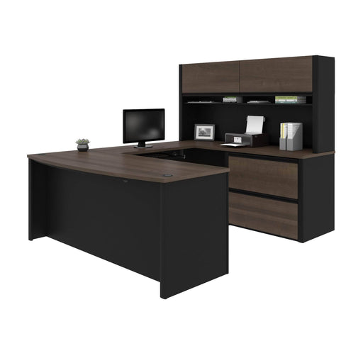 Modubox Desk Antigua & Black Connexion U-Shaped Executive Desk with Lateral File Cabinet and Hutch - Available in 3 Colours