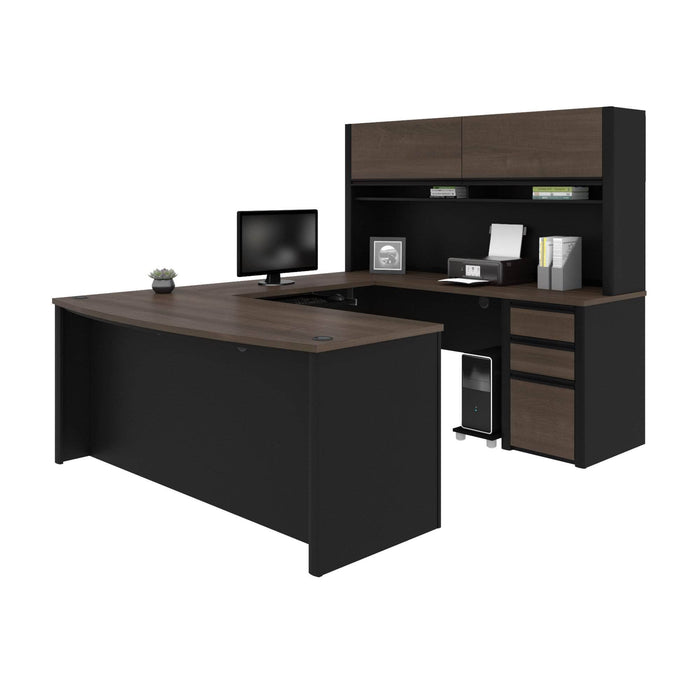 Modubox Desk Antigua & Black Connexion U-Shaped Executive Desk with Pedestal and Hutch - Available in 3 Colours