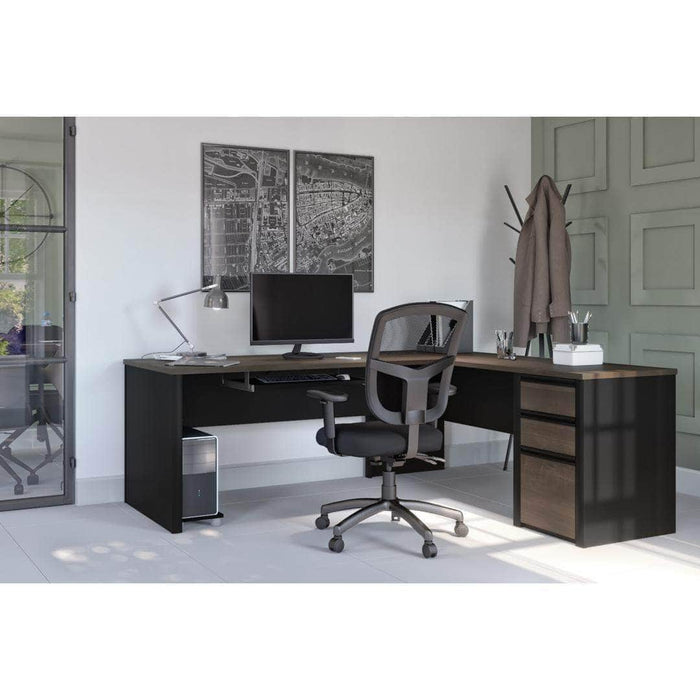 Modubox Desk Antigua & Black Modubox Connexion L-Shaped Desk with Pedestal