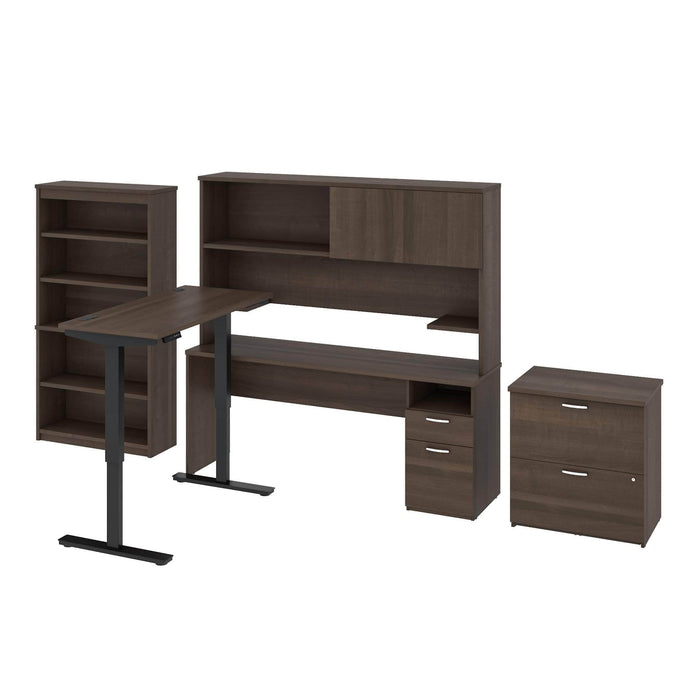 Modubox Desk Antigua Upstand 24” x 48” Standing Desk, 1 Credenza with Hutch, 1 Bookcase, and 1 Lateral File Cabinet - Available in 3 Colours