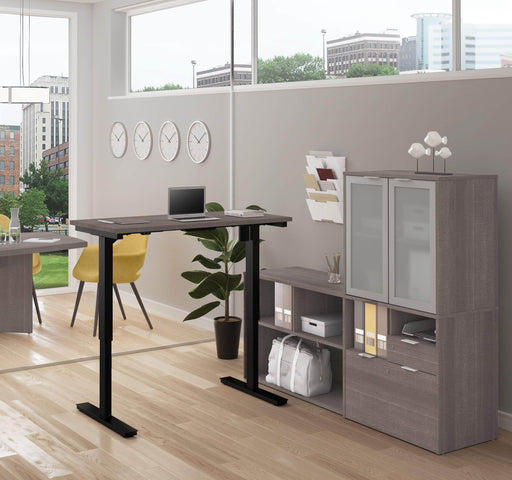 Modubox Desk Bark Grey i3 Plus 2-Piece Set Including a Standing Desk and Credenza with Hutch - Available in 3 Colours