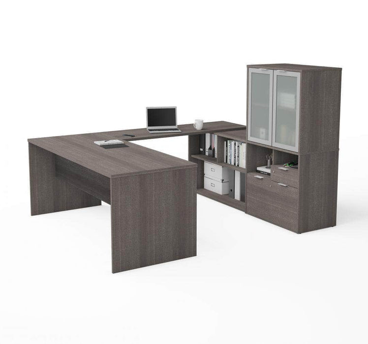 Modubox Desk Bark Grey i3 Plus U-shaped Desk with Frosted Glass Doors Hutch - Available in 3 Colours