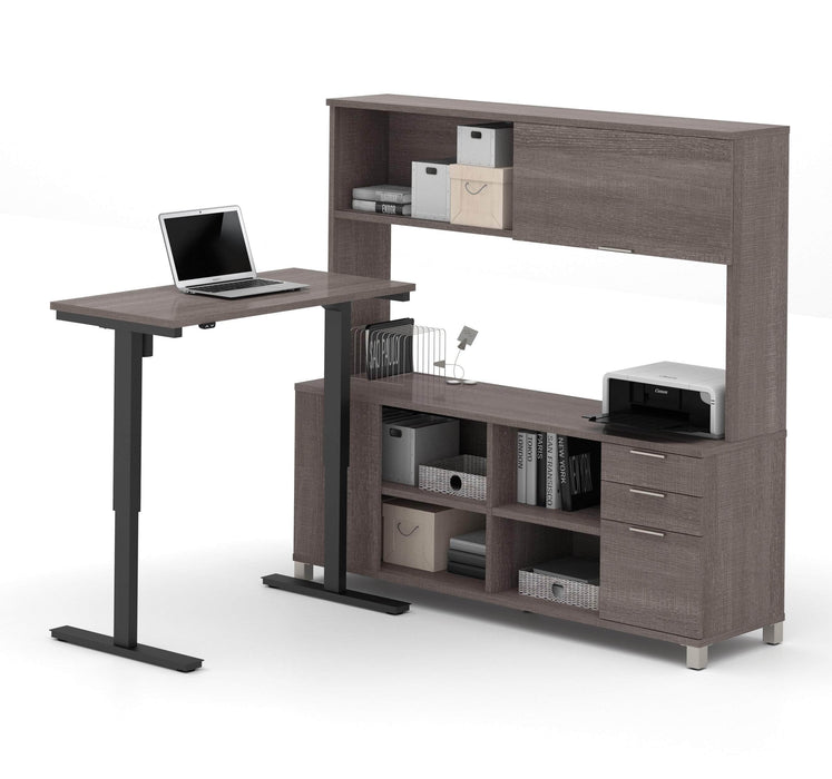 Modubox Desk Bark Grey Pro-Linea 2-piece Set Including a Standing Desk and a Credenza with Hutch - Available in 2 Colours