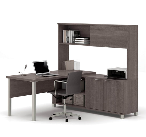 Modubox Desk Bark Grey Pro-Linea L-Shaped Desk with Hutch - Bark Grey