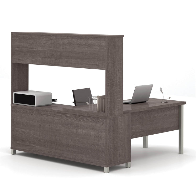 Modubox Desk Bark Grey Pro-Linea L-Shaped Desk with Hutch - Bark Grey