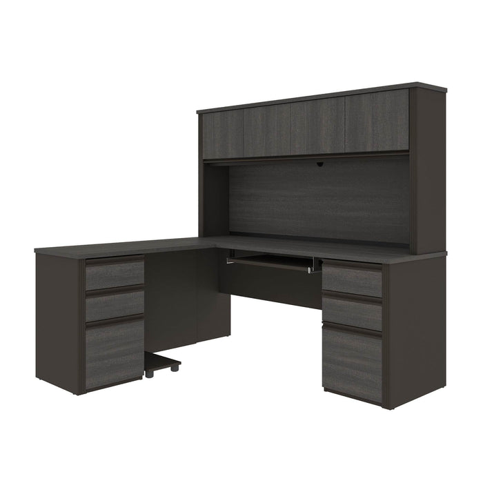 Modubox Desk Bark Grey & Slate Prestige+ Modern L-Shaped Office Desk with Two Pedestals and Hutch - Available in 3 Colours