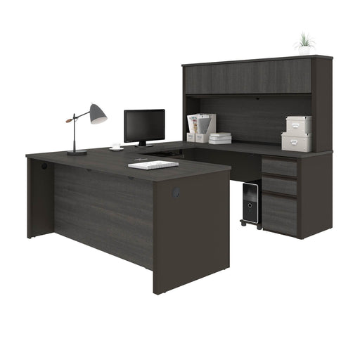 Modubox Desk Bark Grey & Slate Prestige+ U-Shaped Executive Desk with Hutch and 2 Pedestals - Available in 3 Colours