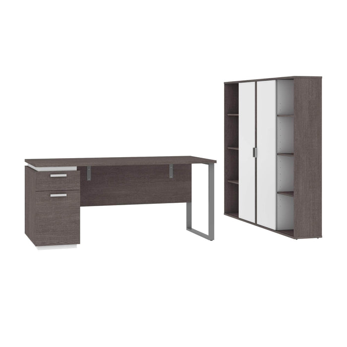 Modubox Desk Bark Grey & White Aquarius 3-Piece Set Including a Desk with Single Pedestal and 2 Storage Units with 8 Cubbies - Available in 4 Colours
