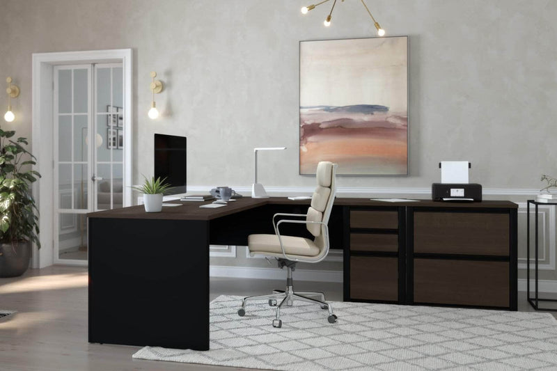 Modubox Desk Connexion 2-Piece Set Including an L-Shaped Desk and a Lateral File Cabinet - Available in 3 Colours