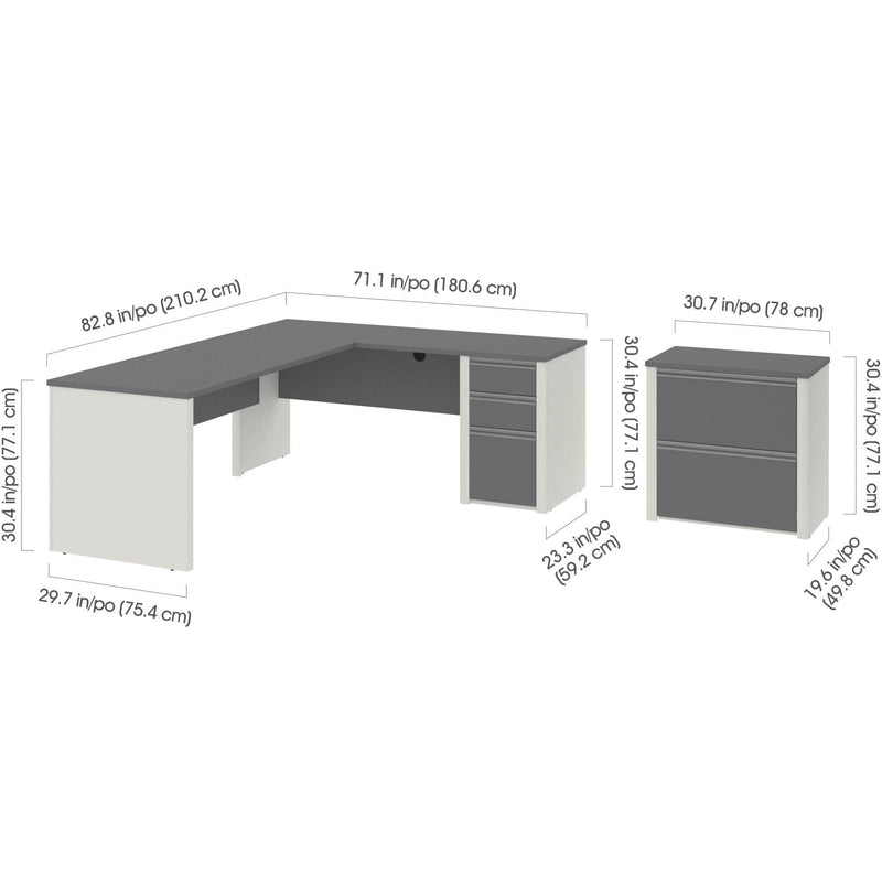 Modubox Desk Connexion 2-Piece Set Including an L-Shaped Desk and a Lateral File Cabinet - Available in 3 Colours