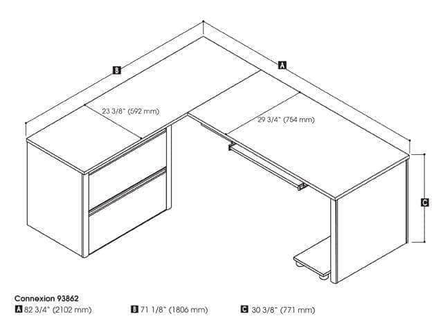 Modubox Desk Connexion L-Shaped Desk with Lateral File Cabinet - Available in 3 Colours