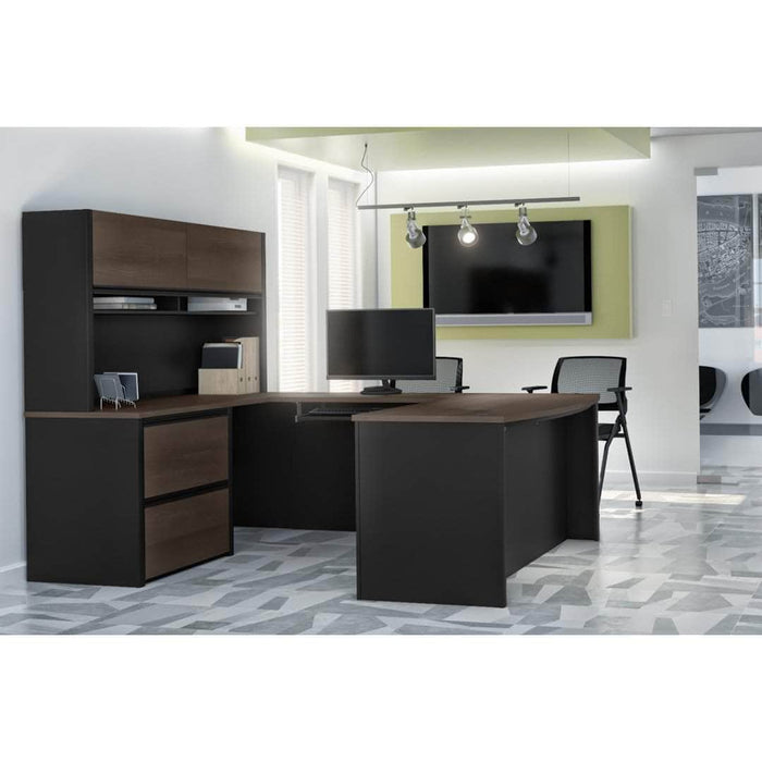 Modubox Desk Connexion U-Shaped Executive Desk with Lateral File Cabinet and Hutch - Available in 3 Colours